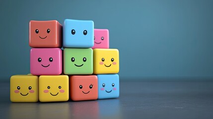 Colorful Happy Cubes Stacked Together In A Neat Row