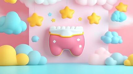 Cartoon Tooth Surrounded By Clouds And Stars