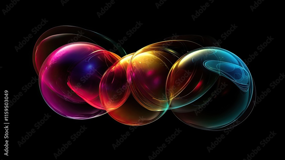 Poster abstract colorful bubbles floating in dark space