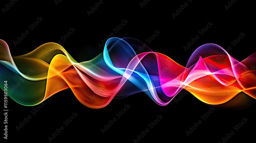 Poster abstract colorful waves flowing dynamically across black background