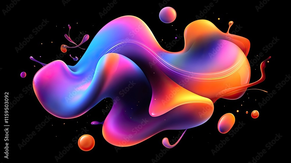 Poster abstract colorful fluid forms flowing dynamically