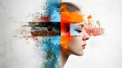 Dissociative identity disorder (DID), Dissociative Identity Disorder (DID) grunge illustration featuring a creative and abstract design, suitable for mental health themes and artistic projects.