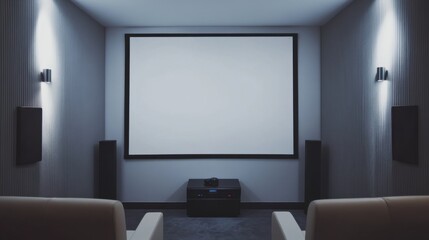 Elegant minimalist home theater room with minimal decor. Featuring clean lines and a stylish setup