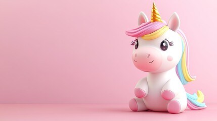 Adorable Pastel Unicorn Sitting on Pink Background