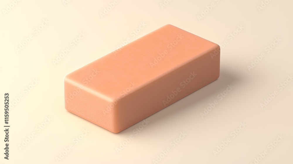 Poster A peach colored rectangular block rests on a beige surface