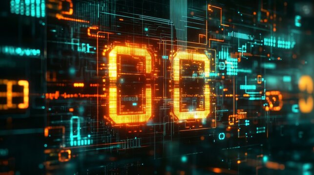 Futuristic digital clock display.