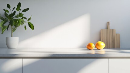 Elegant minimalist kitchen with minimal decor. Featuring clean lines and a functional design