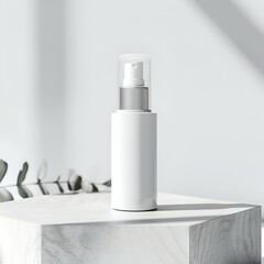White Cosmetic Spray Bottle Mockup. Minimalist Product Branding