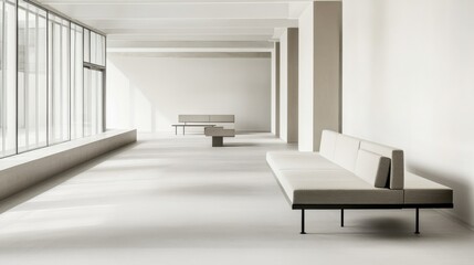 Fototapeta premium Elegant minimalist loft with minimal decor. Featuring a clean, open design with sleek lines