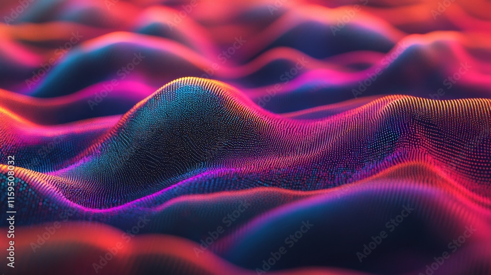 Poster abstract colorful waves in digital landscape representing fluid motion and dynamic energy for modern