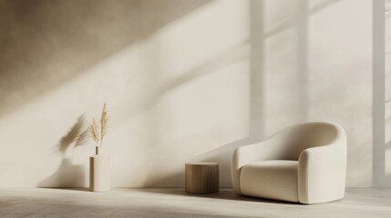 Obraz premium Elegant minimalist lounge area with minimal decor. Featuring clean lines and a relaxed ambiance