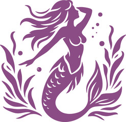 Silhouette of a Purple Mermaid with Flowing Hair in Stylized Art