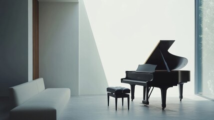 Elegant minimalist music room with minimal equipment. Featuring a clean, open design with sleek lines