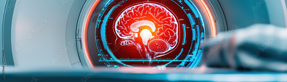 Poster close up view of brain scan displayed on medical imaging device, showcasing intricate details and vi