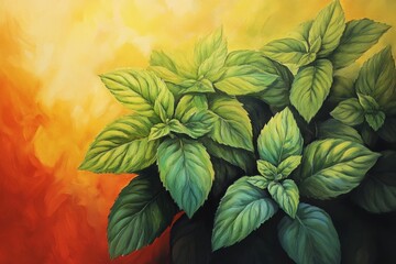 Obraz premium Vibrant Green Mint Leaves Against Warm Background