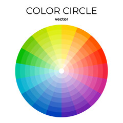 Obraz premium Color scheme circle. Color palette vector illustration. Primary colours full spectrum wheel. Rainbow hue round diagram. Complementary colors mixing circular infographic. Colorful chromatic sample.