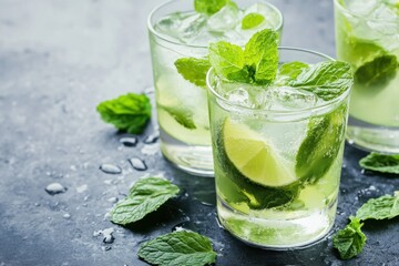 Refreshing Mint Lime Cocktails with Ice Cubes
