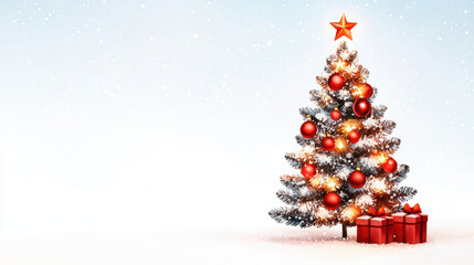 Obraz premium festive s tree adorned with red ornaments and gifts, radiating joy