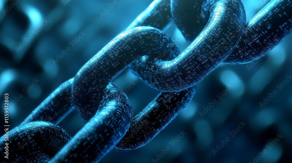 Poster close-up view of digital chain links representing connectivity and security in the blockchain techno