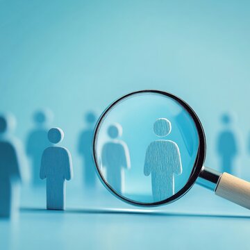 Magnifying glass focusing on a single person among a group. (1)