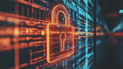 Digital Lock Symbolizing Cybersecurity with Futuristic Background of Binary Code and Light Trails Representing Data Protection and Privacy in the Modern World