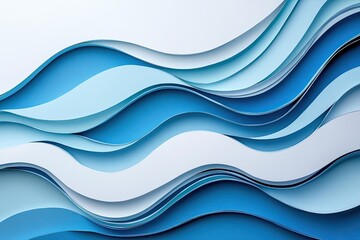 Fototapeta premium A modern abstract paper - cut wave design in blue and white hues
