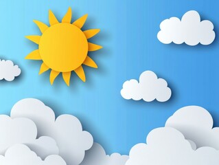 Sunny day with fluffy clouds. AI.