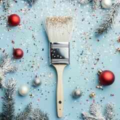 Festive paintbrush with glitter and ornaments.