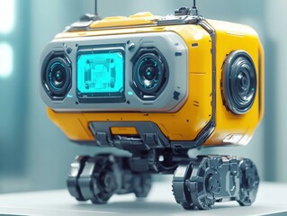 Futuristic yellow robot with advanced technology. AI.