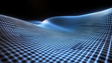 Abstract Blue Grid Wave Digital Landscape