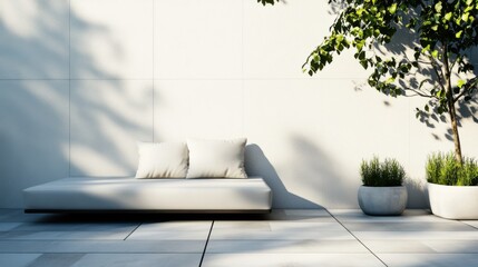 Elegant minimalist rooftop terrace with minimal decor. Featuring clean lines and a chic design