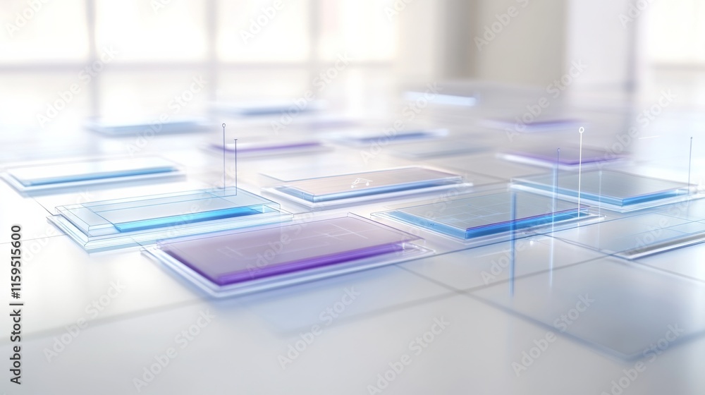 Poster futuristic digital interface concept with transparent panels and abstract design on modern floor in 