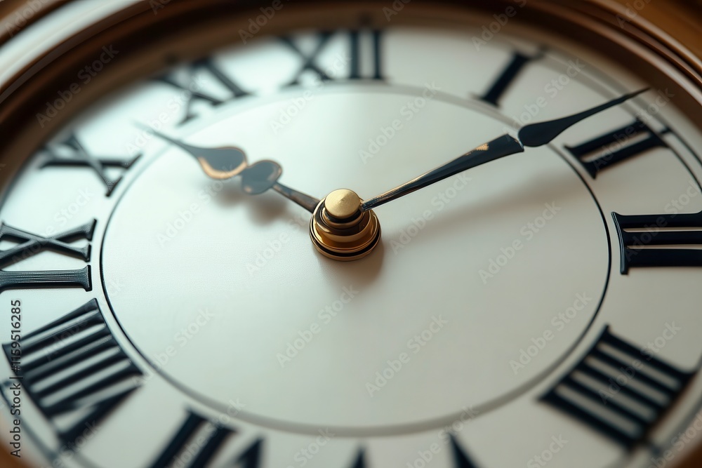 Poster close-up view of an antique clock with hour and minute hands pointing at a specific time, illustrati