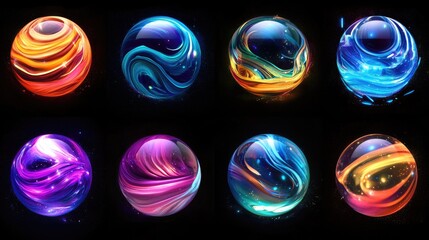 Eight Vibrant Cosmic Spheres Glowing In The Dark
