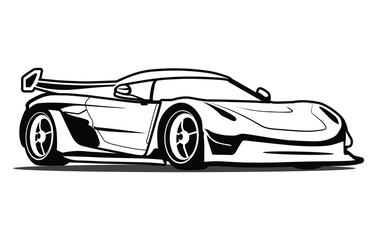 Abstract Classic vintage sports car silhouette vector 
illustration in black and white drawing style on a 
white background,coloring book.