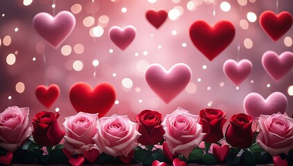 Roses and Hearts Valentines Day Romantic Background