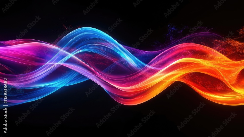 Poster abstract colorful waves flowing dynamically across dark background