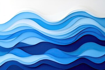 Fototapeta premium A modern abstract paper - cut wave design in blue and white hues