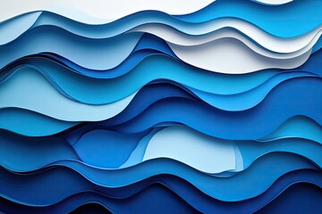 Obraz premium A modern abstract paper - cut wave design in blue and white hues