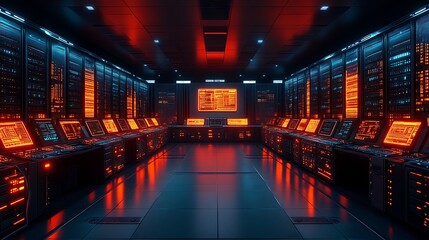 Futuristic server room with glowing screens. (2)