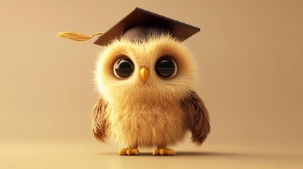 Fototapeta premium Adorable Fluffy Owl Graduates With Honors