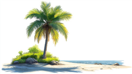 Obraz premium palm tree on a white background in a cartoon background