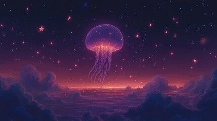 Fototapeta premium Dreamy cosmic jellyfish illuminating a starry night sky