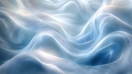 Fototapeta premium Abstract blue and white fabric waves, soft flowing silk texture.