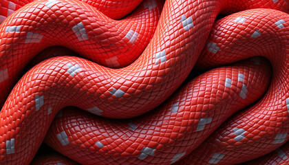 Fototapeta premium Close-up of red and white snake scales in a coiled pattern