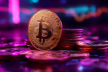 A detailed image of a Bitcoin, showcasing its iconic gold coin design, featuring the Bitcoin symbol