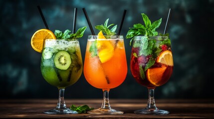 Fototapeta premium Fresh Fruit Juices in Artistic Presentation