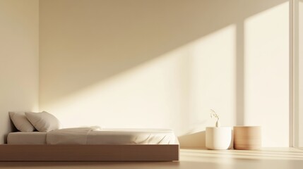 Modern minimalist bedroom with minimal decor. Featuring a clean, open design with contemporary lines