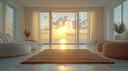 Fototapeta premium Sunrise view from modern living room. (2)