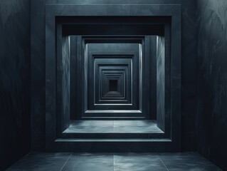 Fototapeta premium Dark Abstract Corridor Infinite Depth Architecture 8K Modern Design Interior Tunnel Perspective
